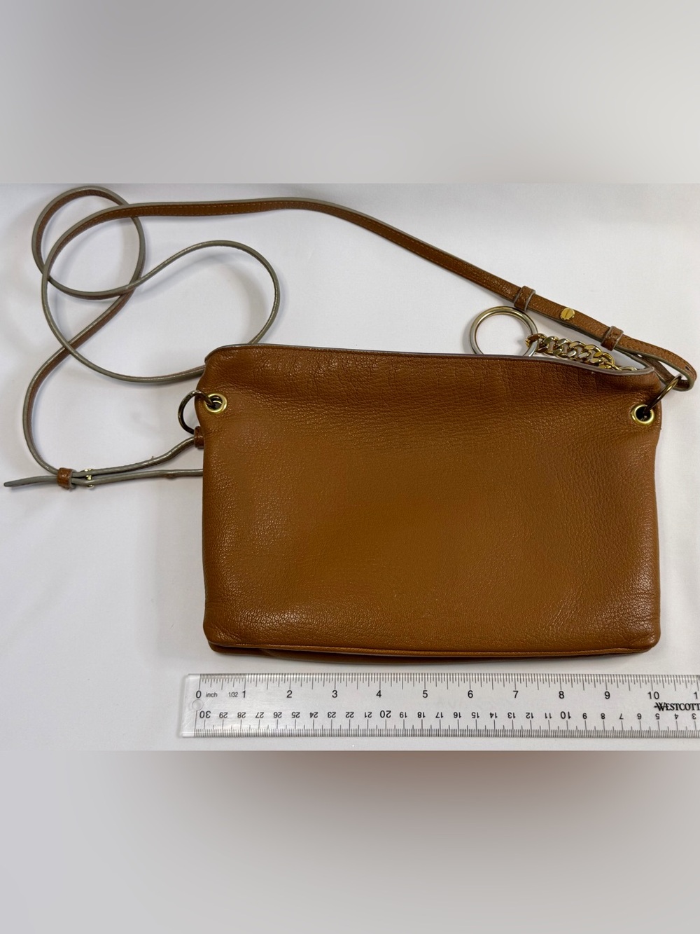 Jimmy Choo Rubie Gold Ring Camel Pebbled Leather Crossbody Bag Purse w/Auth Card - Picture 8 of 16
